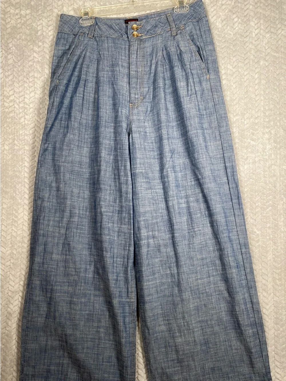 Lee Heritage Trouser Pants 12 Blue High Rise Wide Leg Pleated Chambray Denim VTG